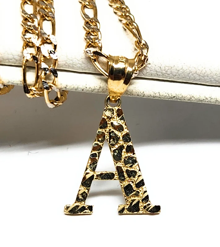 10k Solid Gold BLOCK NUGGET CUSTOMIZED SMALL Initial Letter Pendant