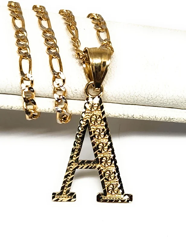 10k Solid Gold BLOCK TEXTURED CUSTOMIZED Initial Letter Pendant