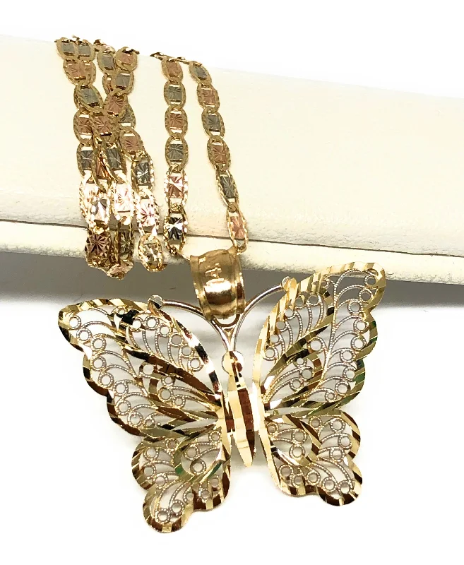 10k Solid Gold Butterfly Pendant Necklace Valentina Chain