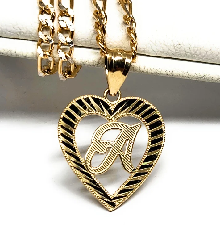 10k Solid Gold CURSIVE HEART CUSTOMIZED Initial Letter Pendant