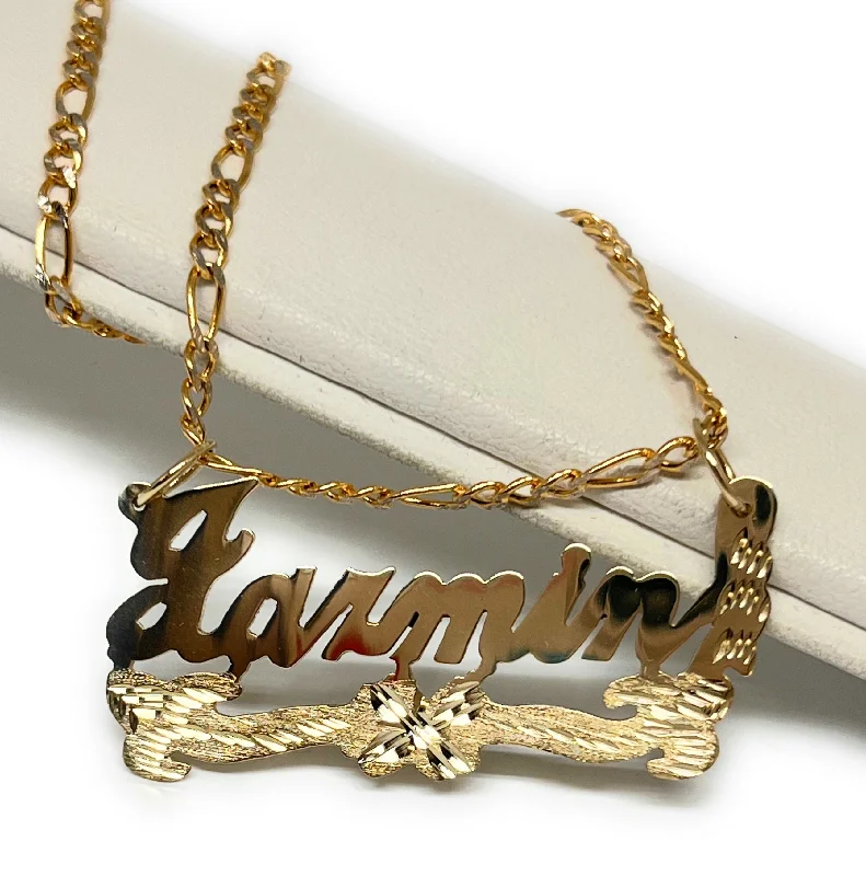 10k Solid Gold Custom CURSIVE FLOWER Nameplate Pendant Necklace with Chain Options