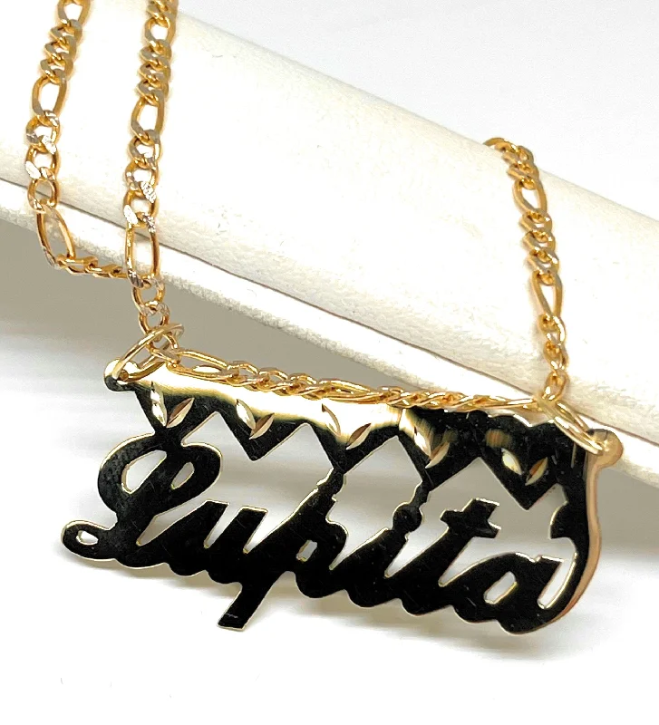 10k Solid Gold Custom CURSIVE WITH FULL HEARTS Nameplate Pendant Necklace with Chain Options