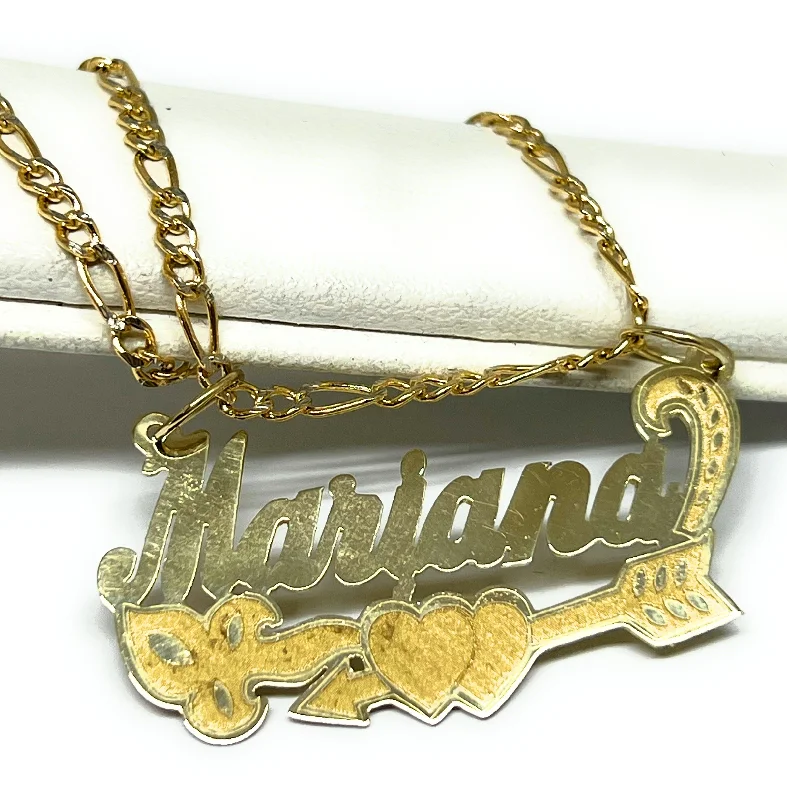 10k Solid Gold Yellow Cursive CUPID HEART ARROW Custom Nameplate Pendant Necklace with Chain Options