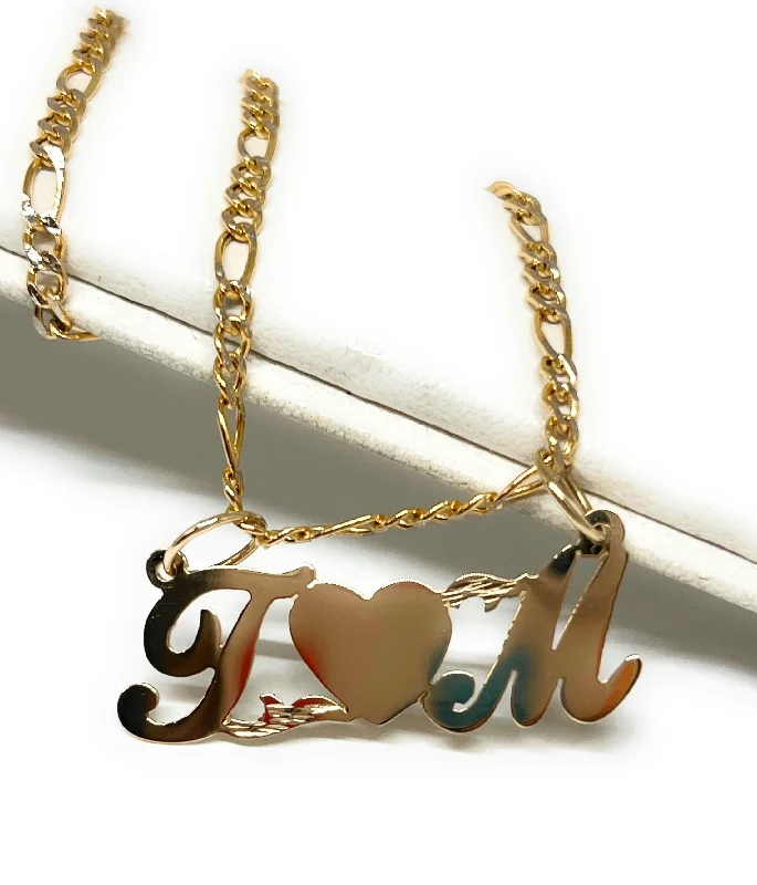 10k Solid Gold Yellow Custom Double Initial Heart Letter Pendant Necklace with Chain Options