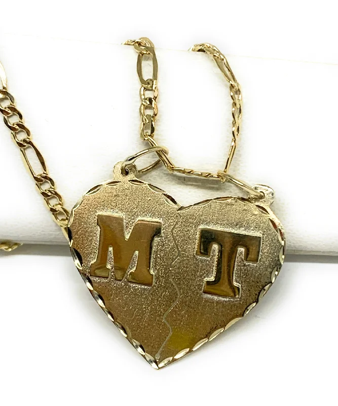 10k Solid Gold Yellow Custom Double Initial Heart Pendant Necklace