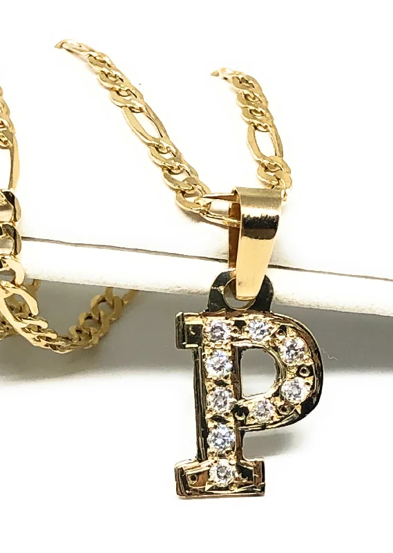 10k Solid Gold Yellow Custom Initial CZ Pendant Necklace