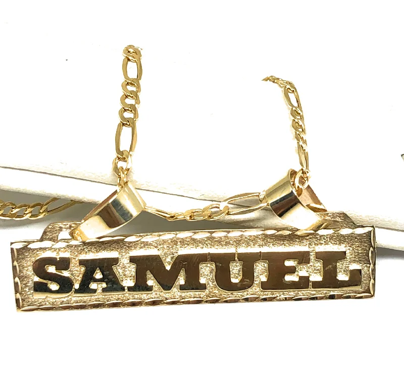 10k Solid Gold Yellow Custom Nameplate Pendant Necklace with Chain Options (N31)