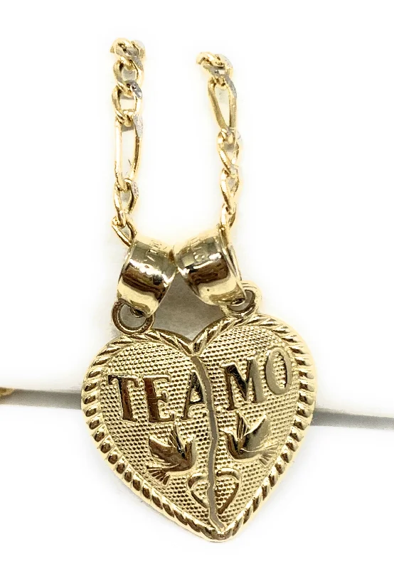 10k Solid Gold Yellow Gold “Te Amo" Heart Split Pendant (LG,MED,SM)