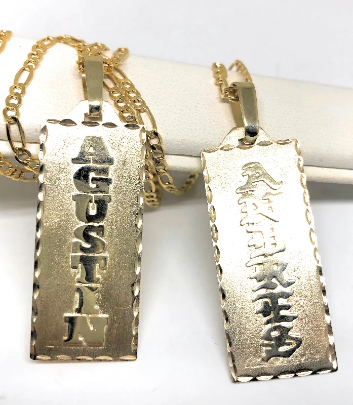 10k Solid Gold Yellow Vertical Custom Nameplate Pendant Necklace with Chain Options