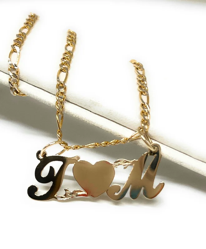 14k Solid Gold Yellow Custom Double Initial Heart Letter Pendant Necklace with Chain Options