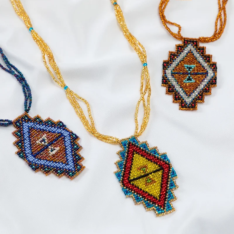 Mayan Pyramid Beaded Pendant Necklace