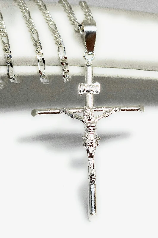 .925 Silver Classic Jesus Cross Crucifix Pendant Necklace (MADE IN MX)