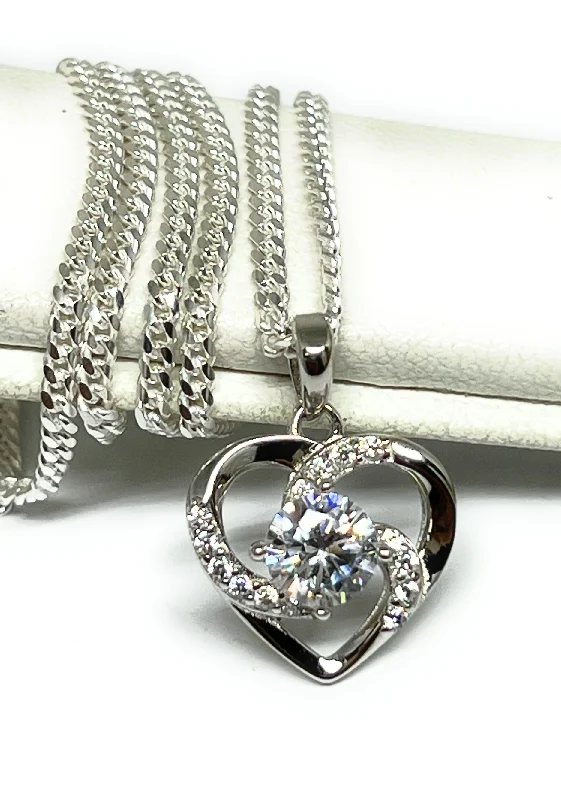 .925 Silver Heart CZ Pendant Necklace with Chain Options