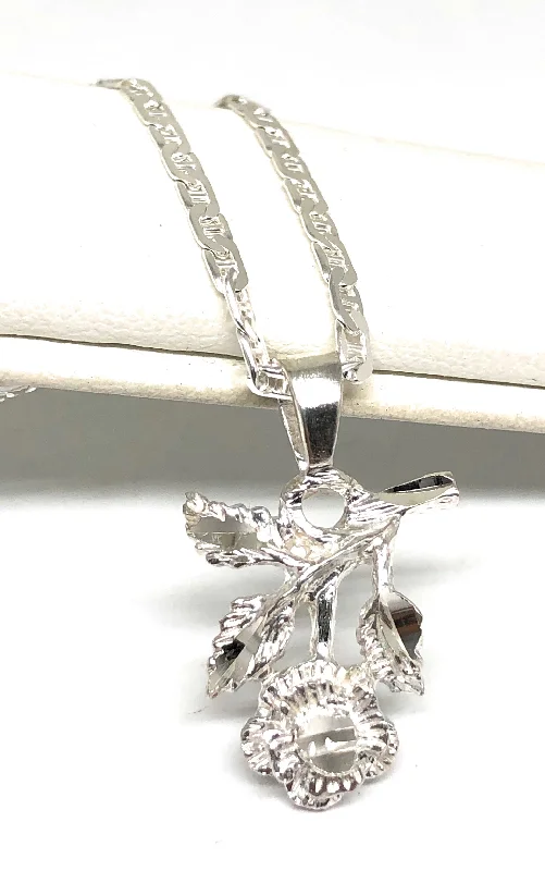 .925 Silver Rose Pendant Necklace with Chain Options