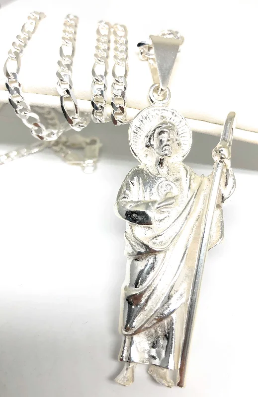 .925 Silver Saan Judas Pendant Necklace with Figaro Chain