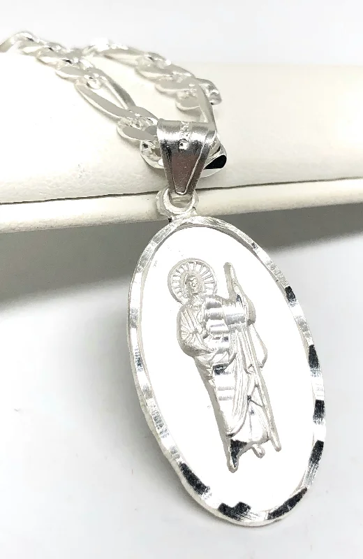 .925 Silver Saan Judas Pendant Necklace with Figaro Chain