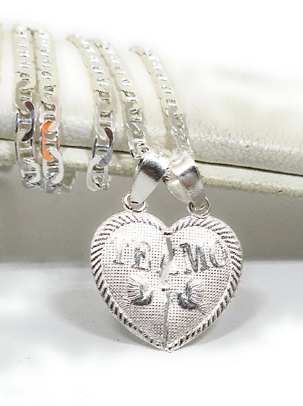 .925 Silver "TE AMO" SMALL HEART SPLIT Pendant Necklace (MADE IN MX)