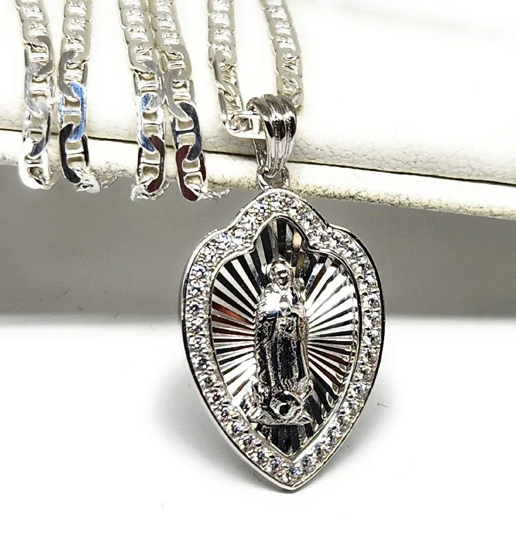 .925 Silver Virrgin Marry CZ Pendant Necklace with Chain Options