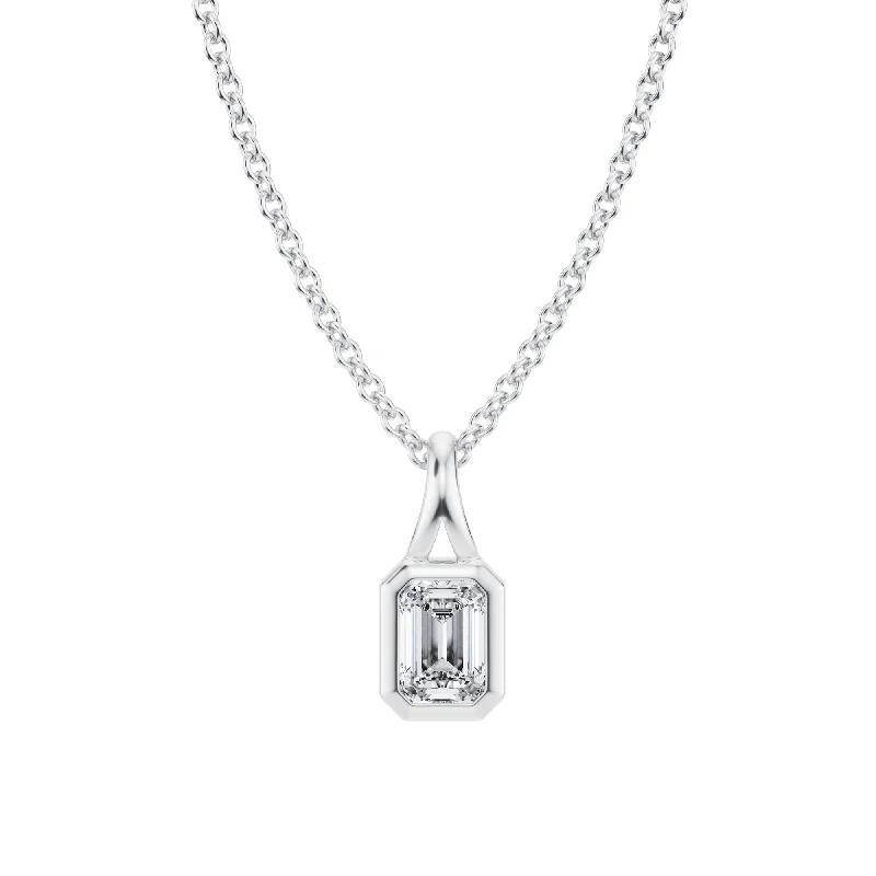 Emerald Lab Grown Diamond Bezel Necklace