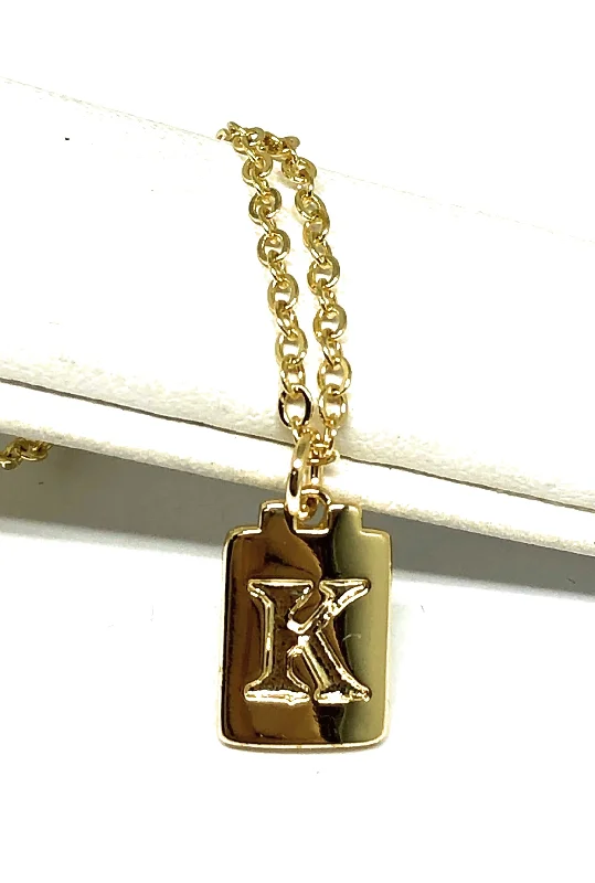 Gold Plated CUSTOMIZED Block Initial Letter Square Pendant With 20" Chain