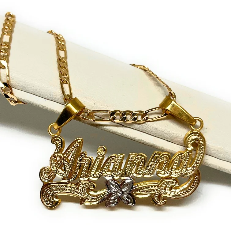 Gold Plated SILVER Custom 3D Double Name Illusion Nameplate Pendant Necklace with Chain Options