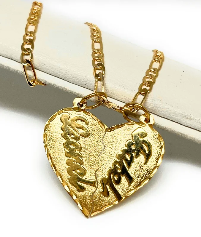 Gold Plated SILVER Custom Heart Split 2 Names Pendant Necklace with Chain Options