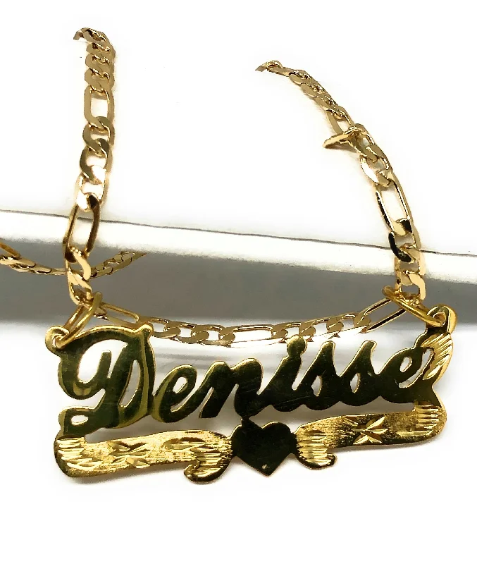 Gold Plated Silver CUSTOMIZED CURSIVE with HEARTS Nameplate Necklace With Chain