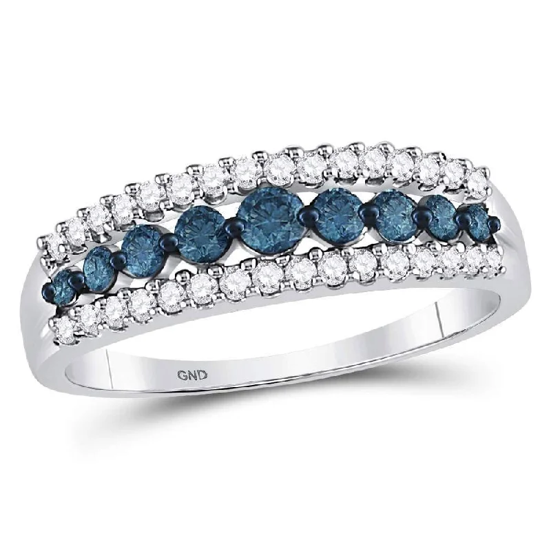 10kt White Gold Womens Round Blue Color Enhanced Diamond Band Ring 1/2 Cttw