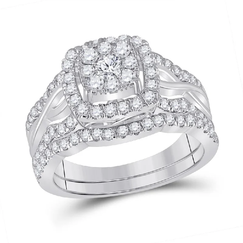 10kt White Gold Round Diamond Bridal Wedding Ring Band Set 1 Cttw