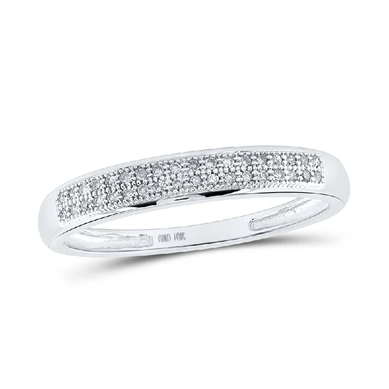 10kt White Gold Womens Round Diamond Pave Band Ring 1/10 Cttw