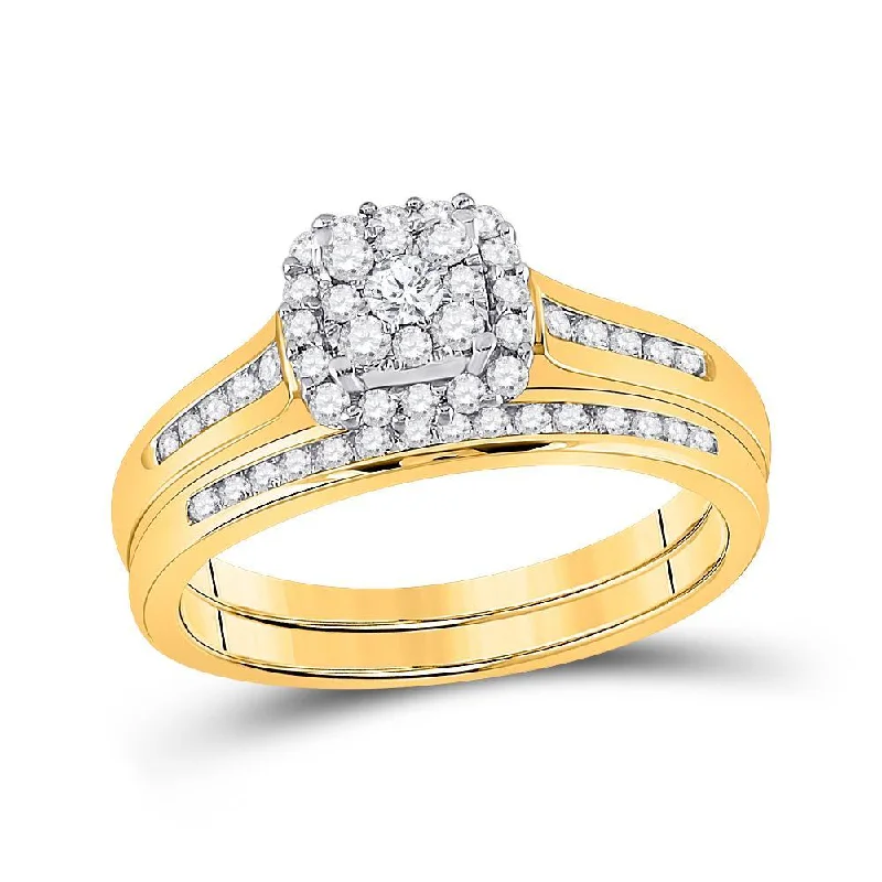 10kt Yellow Gold Round Diamond Bridal Wedding Ring Band Set 1/2 Cttw