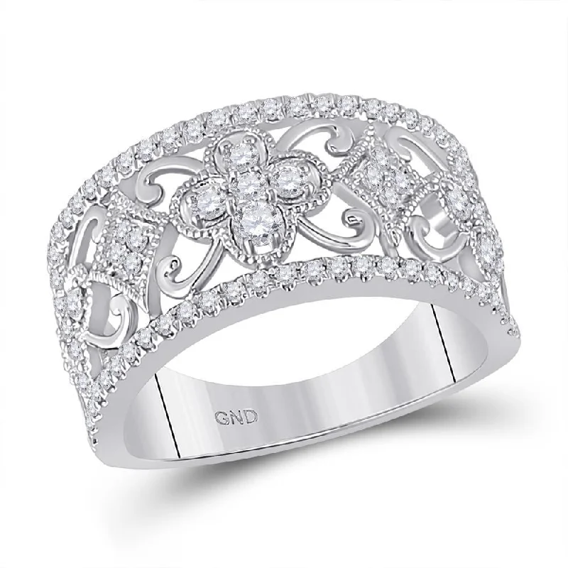 14kt White Gold Womens Round Diamond Filigree Fashion Ring 5/8 Cttw