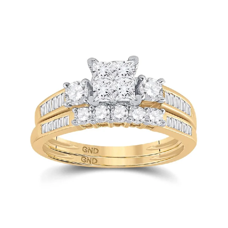 14kt Yellow Gold Princess Diamond Bridal Wedding Ring Band Set 1 Cttw