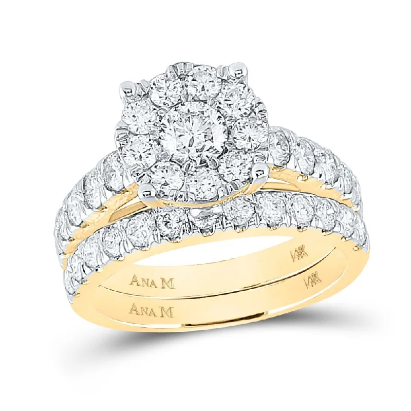 14kt Yellow Gold Round Diamond Bridal Wedding Ring Band Set 2 Cttw