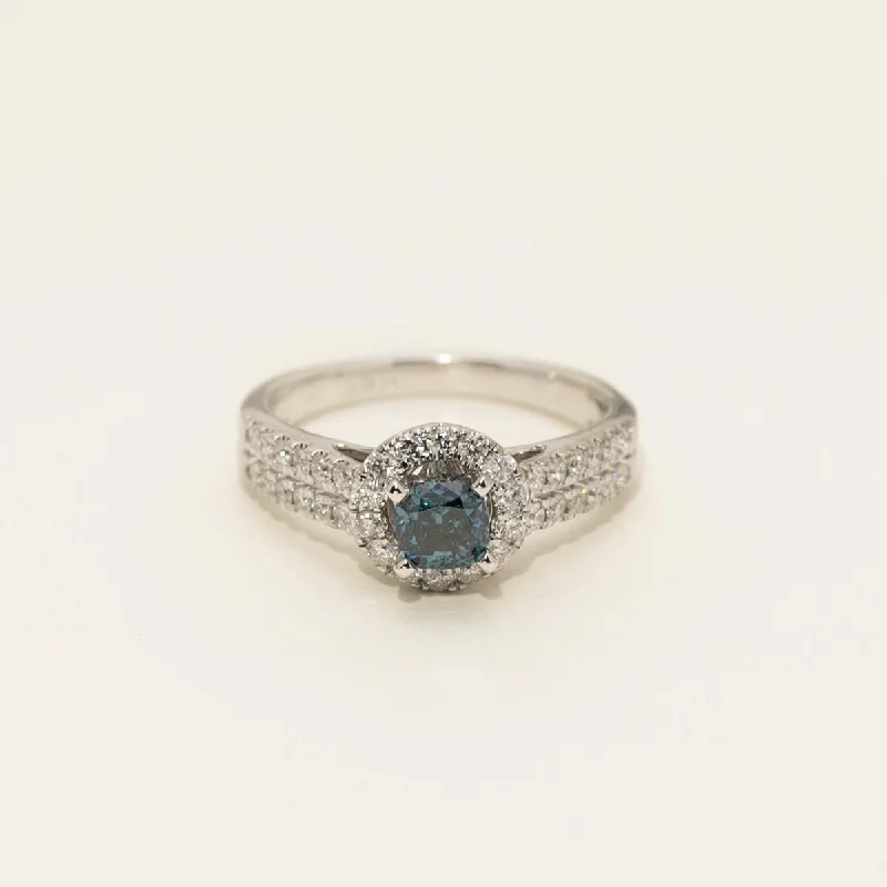 Blue Diamond Halo Engagement Ring in 14kt White Gold (1ct tw)