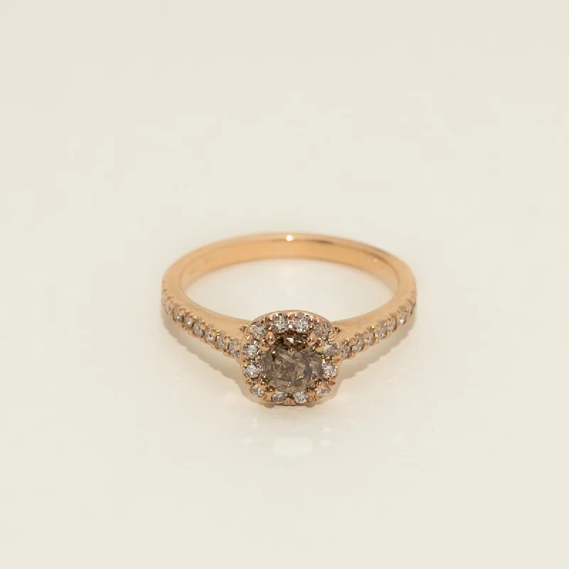 Champagne Diamond Halo Engagement Ring in 14kt Rose Gold (7/8ct tw)