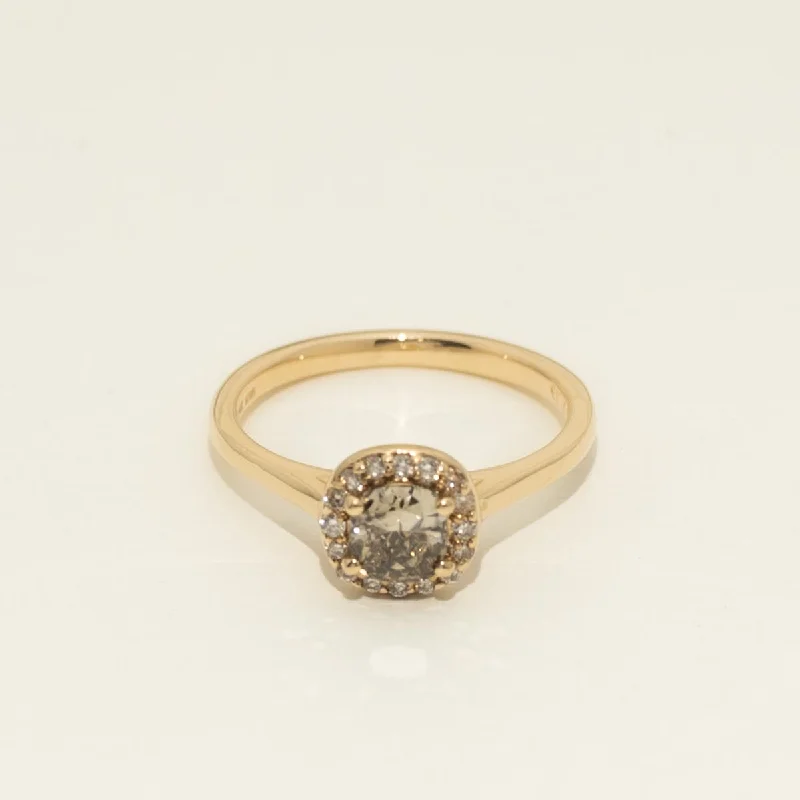 Champagne Diamond Halo Engagement Ring in 14kt Yellow Gold (3/4ct tw)