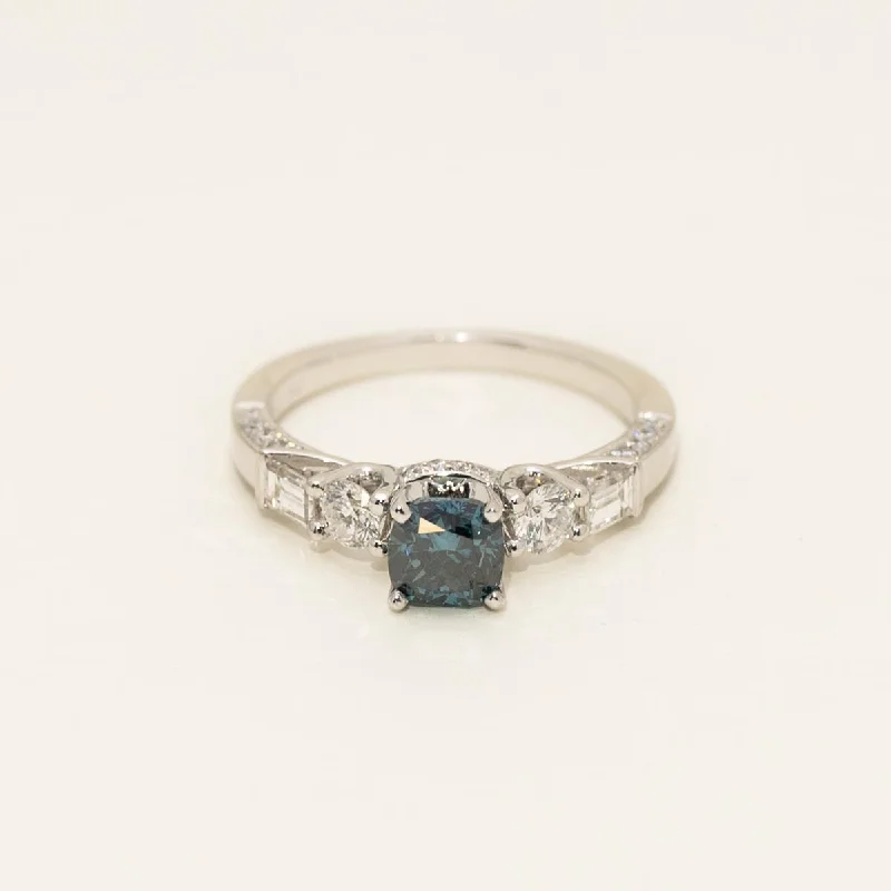 Cushion Blue Diamond Engagement Ring in 14kt White Gold (1 1/3ct tw)