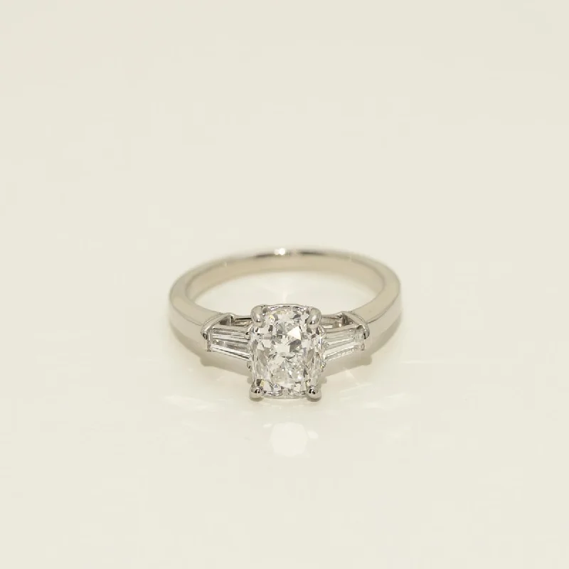 Cushion Cut Diamond Three Stone Engagement Ring in Platinum (2 1/3ct tw)