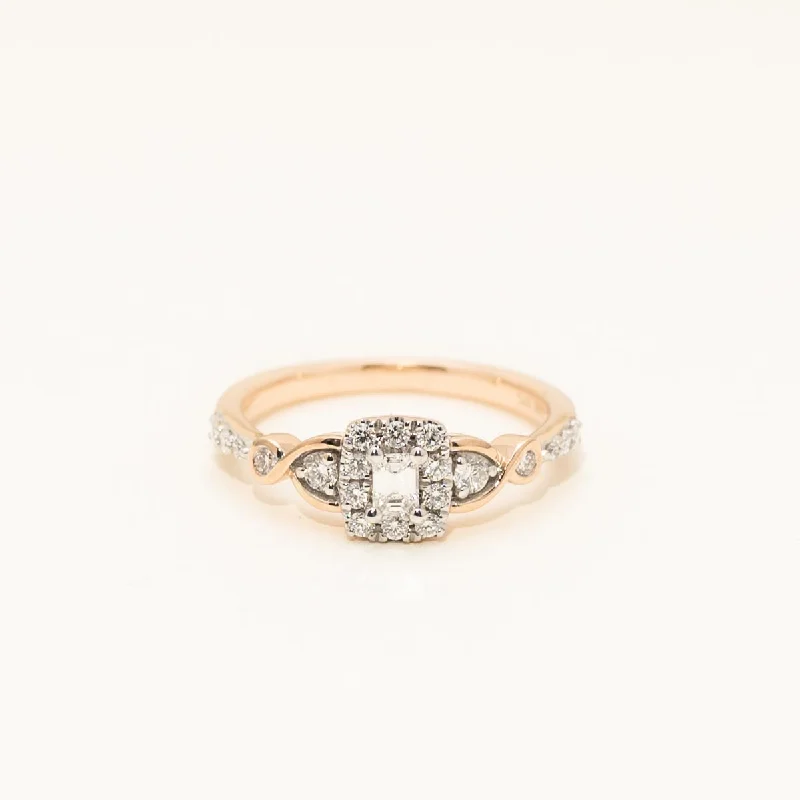 Emerald Cut Diamond Halo Engagement Ring in 14kt Rose Gold (3/8ct tw)