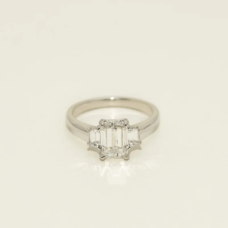 Emerald Cut Diamond Three Stone Engagement Ring in Platinum (2 3/8ct tw)