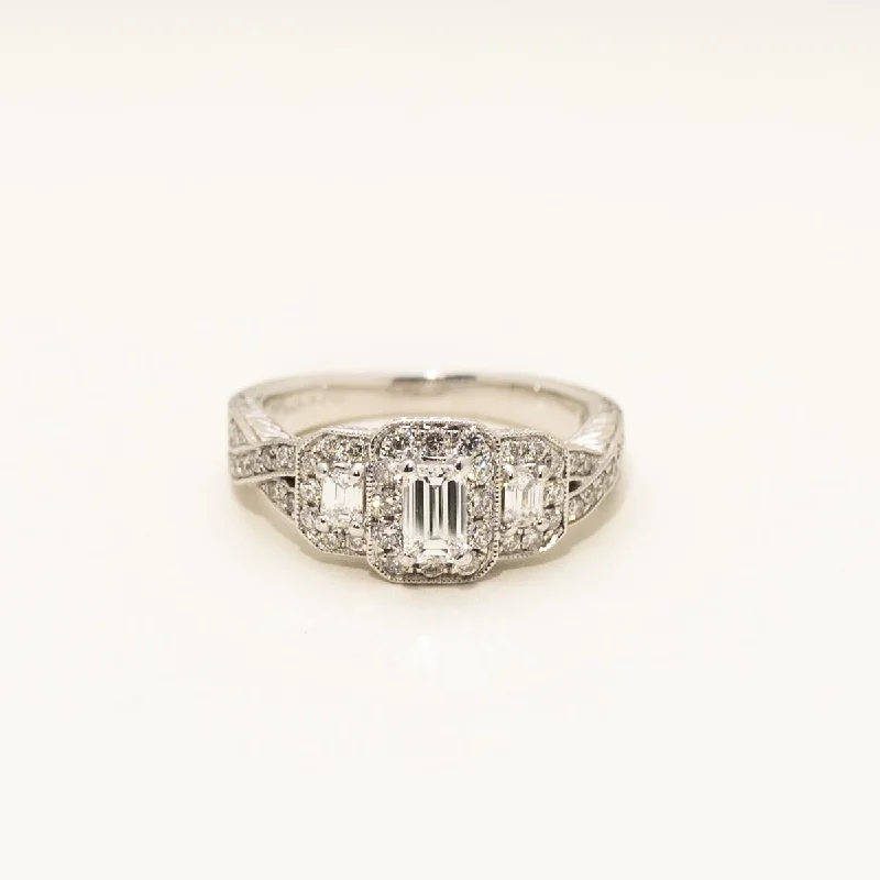 Emerald Cut Diamond Three Stone Ring in 14kt White Gold (1ct tw)