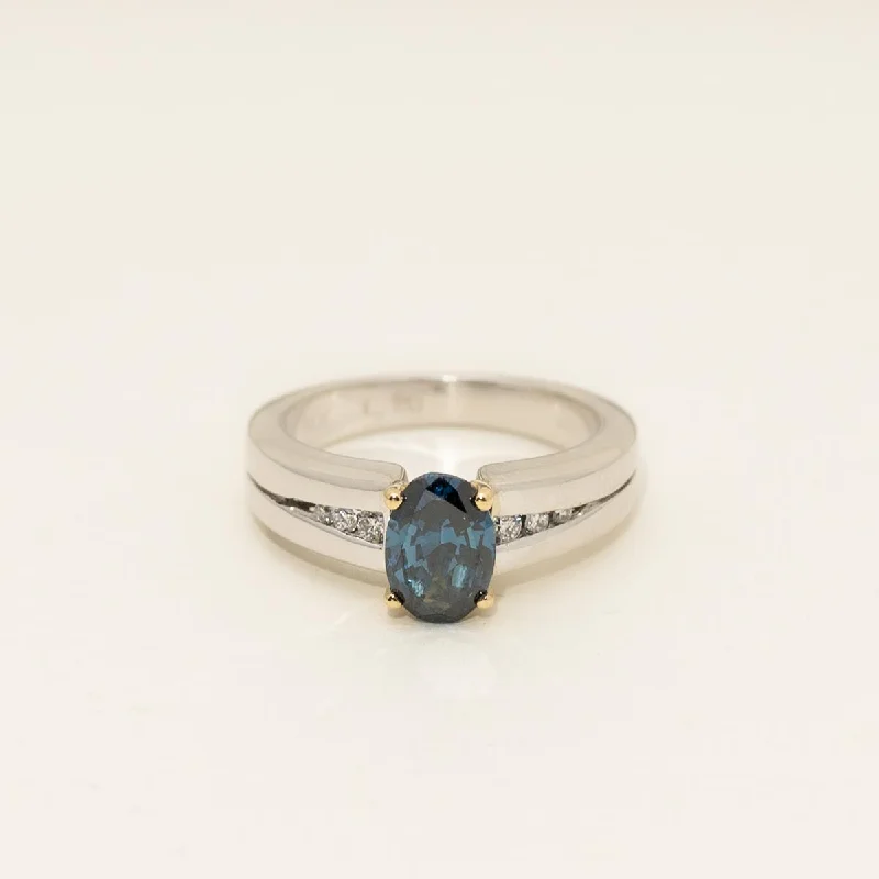 Oval Blue Diamond Engagement Ring in 14kt White and Yellow Gold (1 1/3ct tw)