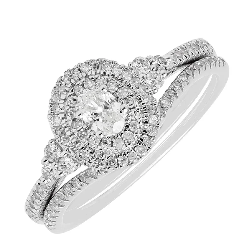 Oval Diamond Halo Bridal Set in 10kt White Gold (1/2ct tw)