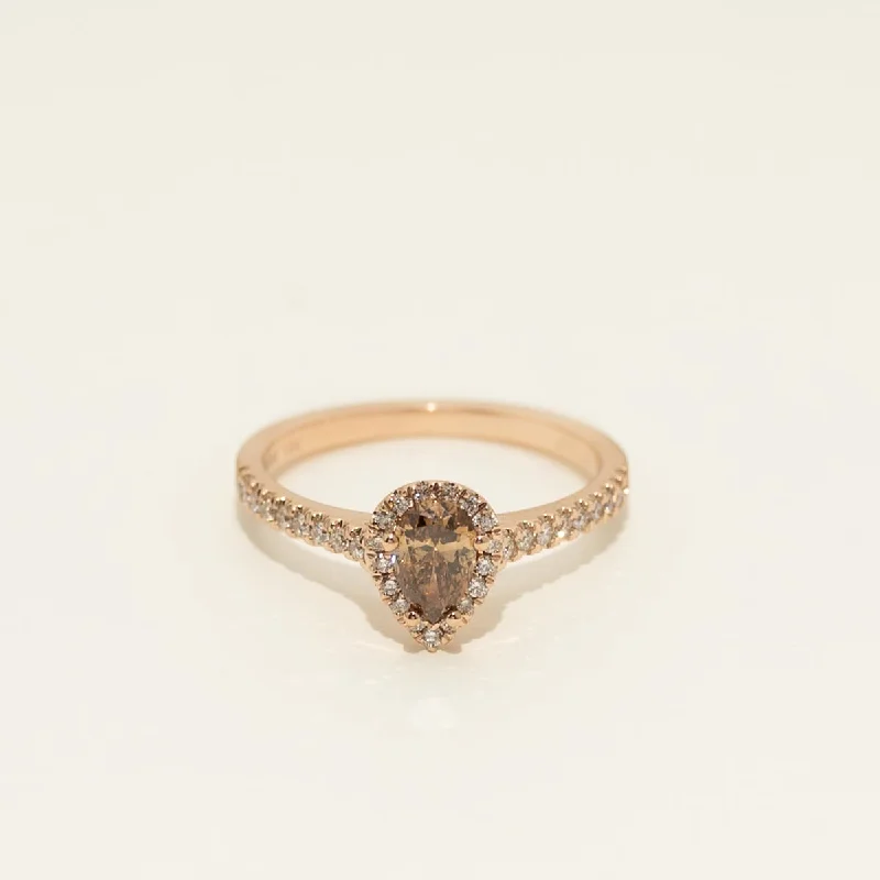 Pear Shaped Champagne Diamond Halo Engagement Ring in 14kt Rose Gold (5/8ct tw)