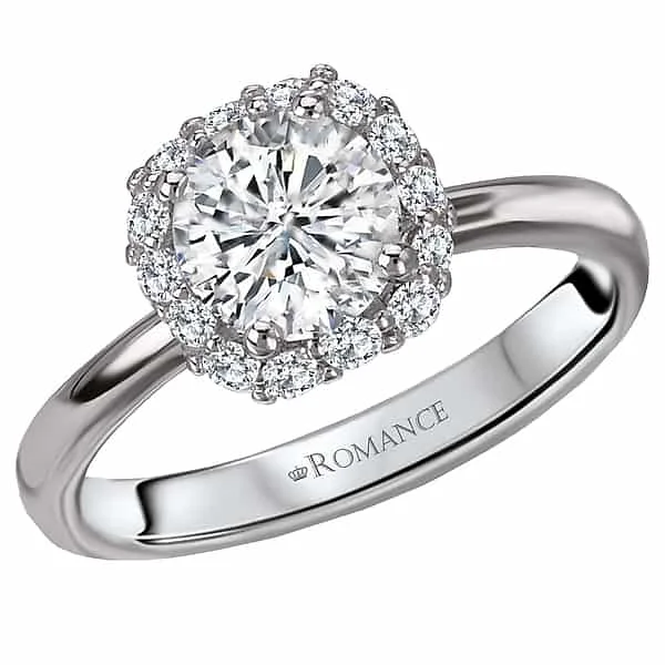 Romance Cushion Shaped Halo with Smooth Shoulder Engagement Ring