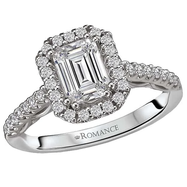 Romance Emerald Cut Diamond Halo Engagement Ring