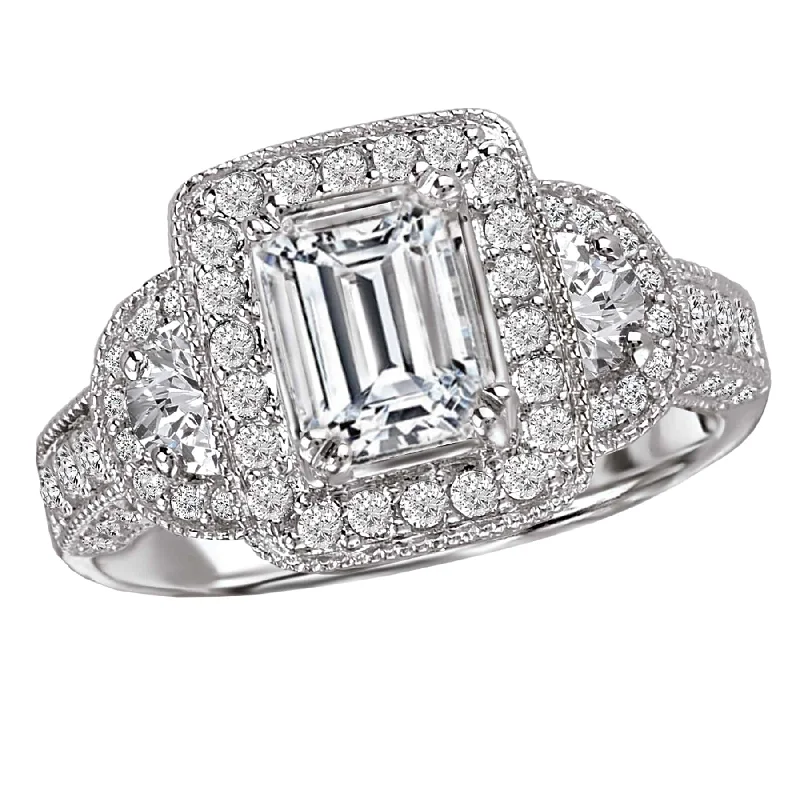 Romance Emerald Cut Halo Engagement Ring