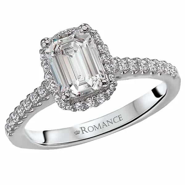 Romance Pave Emerald Cut Halo Engagement Ring