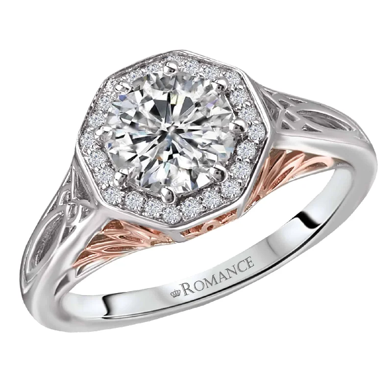 Romance Rose and White Gold Halo Engagement Ring